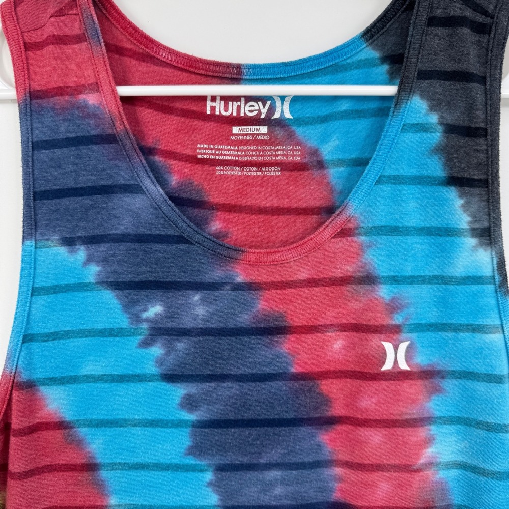 Hurley Mens Tie Dye‎ Striped Tank Top Red Blue Black Medium Sleeveless Shirt